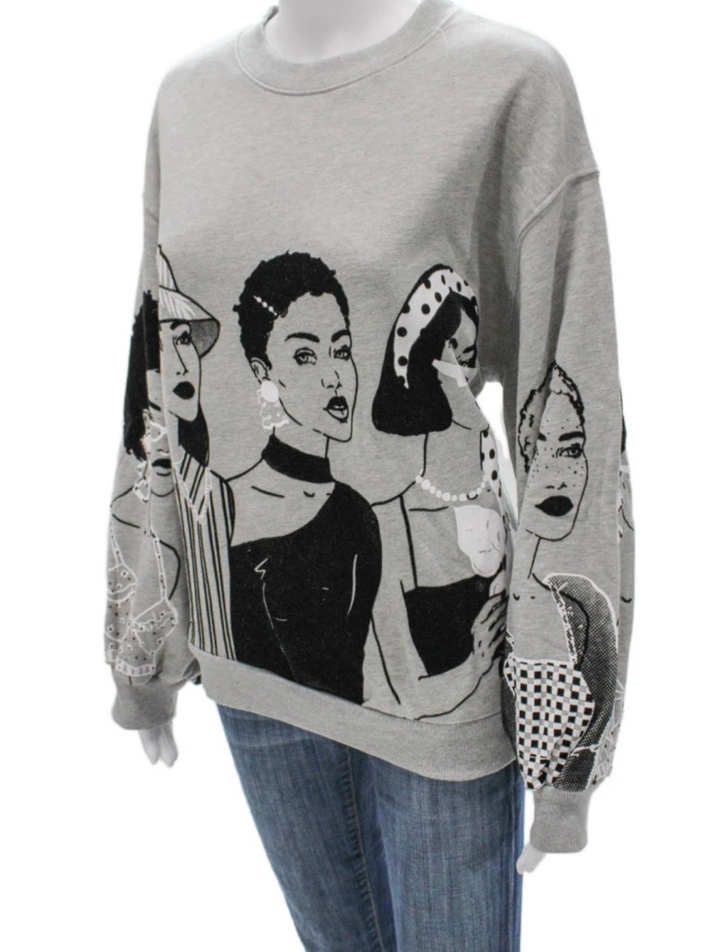 Zara rare grey graphic cotton blend crewneck pullover Illustrated Portraits